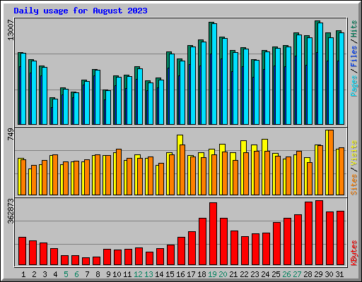 Daily usage for August 2023